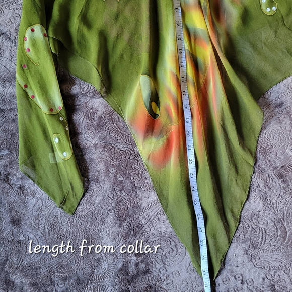 *SOLD* 2 PIECE Beautiful 100% silk poncho Mustard Yellow Shrug/kimono 2X-3X - Picture 13 of 15